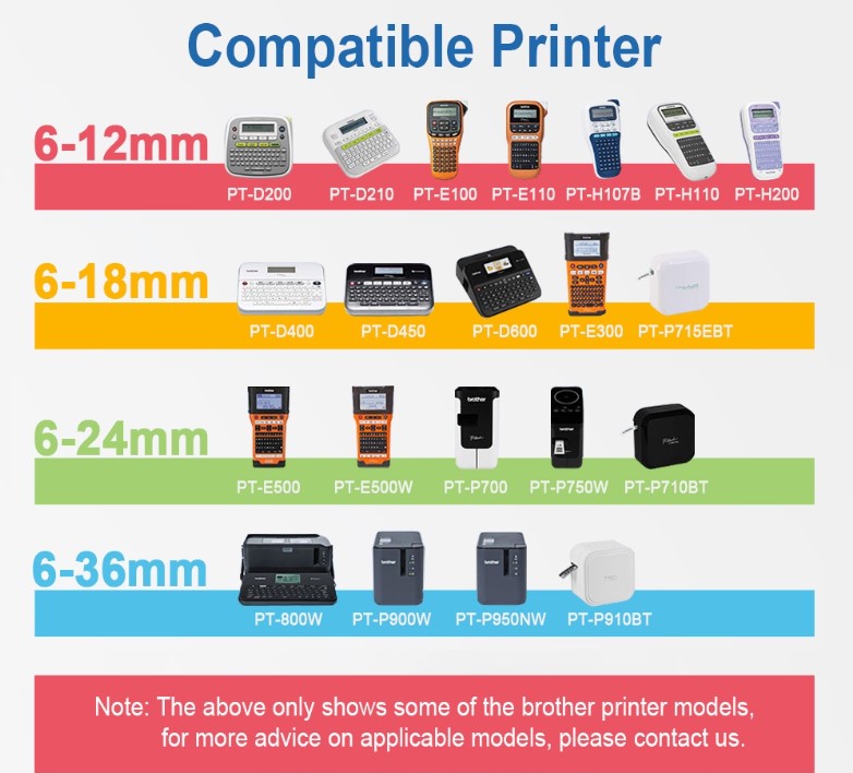 Compatible Brother Label Tape brother printer tape tze131 TZE631 TZe-231 tze231 Laminated Tape 6mm 9mm 12mm